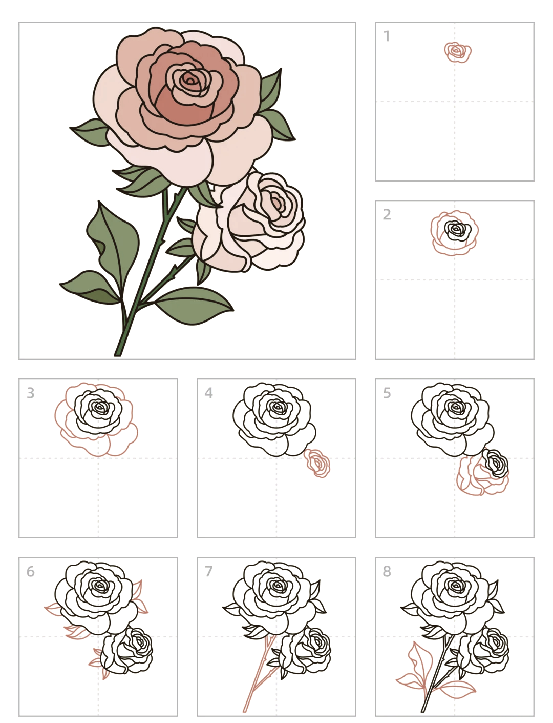 画玫瑰花的教程简单又好看
