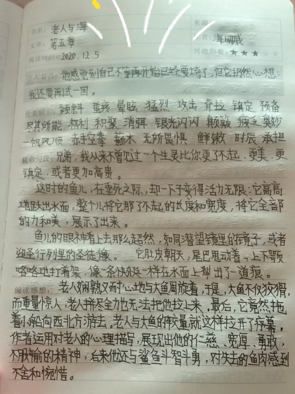 老人与海读书笔记800字